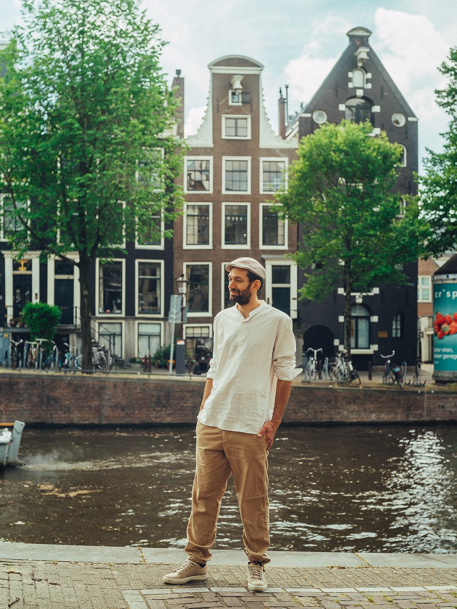 man photoshoot on Amsterdam's canals