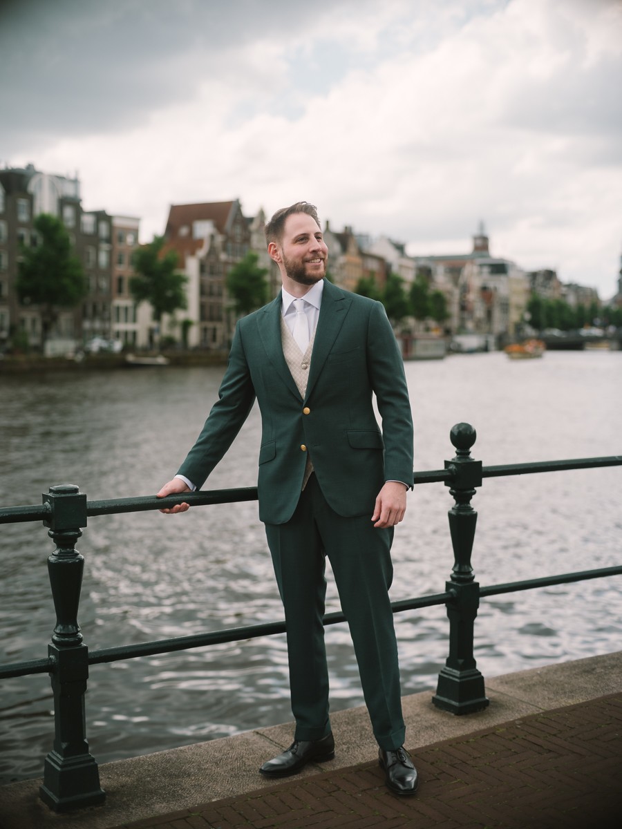 Groom Portrait on a Bridge in Amsterdam
