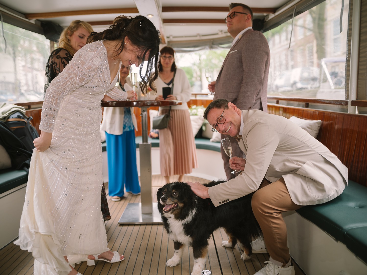 Fun Wedding Photos on a Boat in Amsterdam