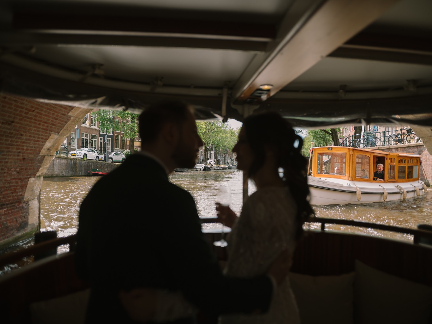 Atmospheric Wedding Photoshoot on a Boat in Amsterdam
