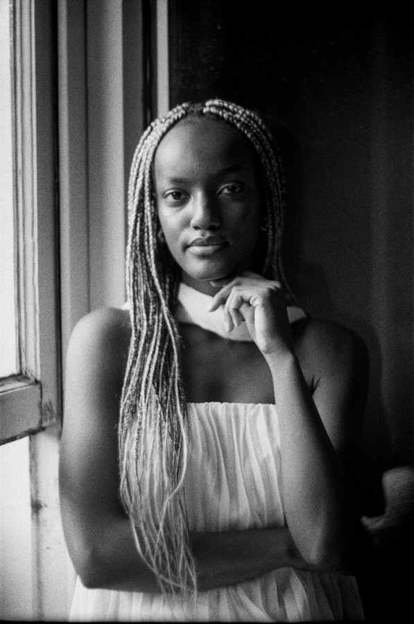 Black and White Portrait of Dark Skin Woman in Amsterdam