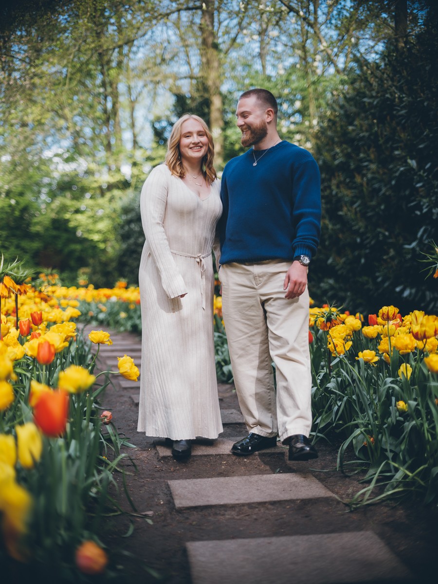 Spontaneous Couple Photowalk Through Tulip Fields